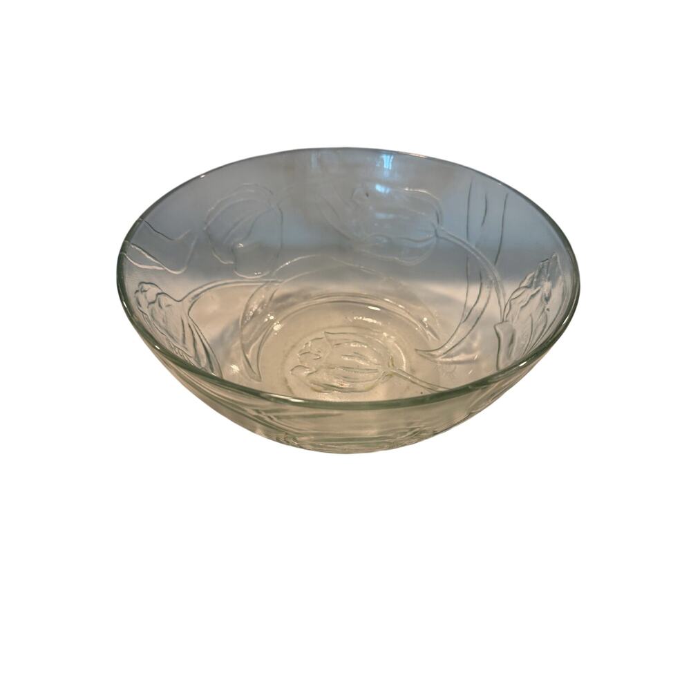 KIG Indonesia Pressed Glass Bowl with Embossed Tulip Design